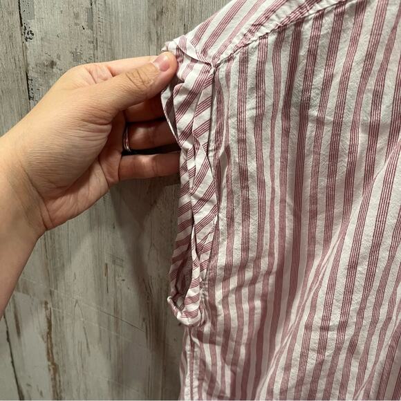 Abercrombie Pink Stripe Rolled Sleeve Button Front Shirt - Picture 3 of 7